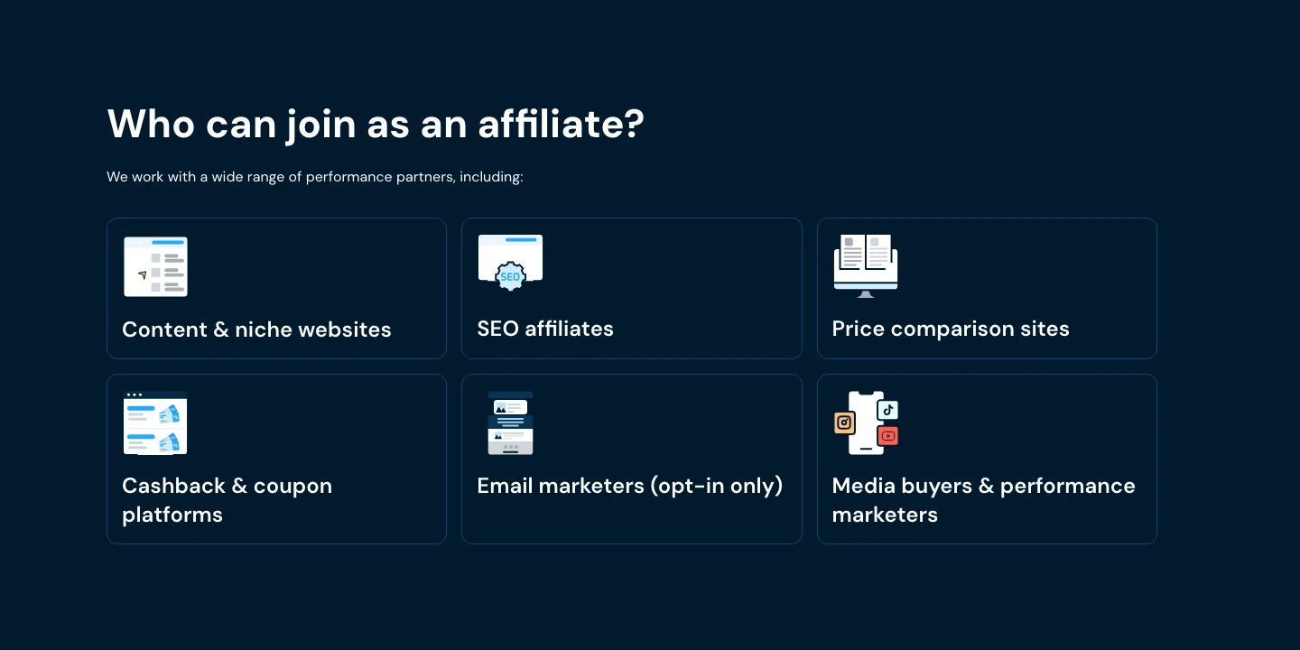 HealthTrader page: who can join as an affiliate