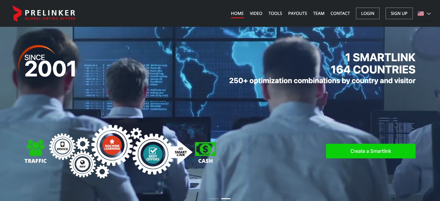 Prelinker home page: 1 smartlink, 164 countries