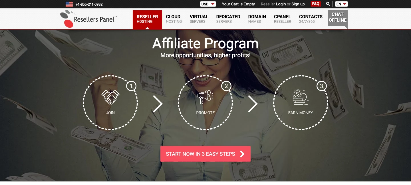 ResellersPanel affiliate program page: join, promote, earn money